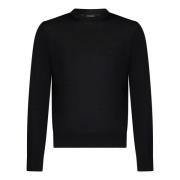 Svart Ull Crewneck Logo Sweatshirt