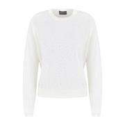 Hvit Rhinestone Pyntet Crew Neck Genser