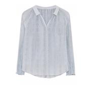 Feminin Bluse med V-Hals og Smock Mansjetter