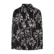 Svart Palm Tree Print Skjorte