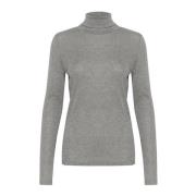 Rollneck Top Grå Melange Lang Erme