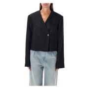 Svart Ullblanding Kort Blazer