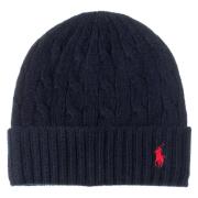 Marineblå Kabelstrikk Ull-Kashmir Beanie Lue