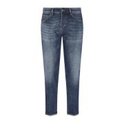 Slim Denim Jeans, Blå, Knappelukking