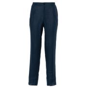 Navy Blue Linen Tapered Trousers