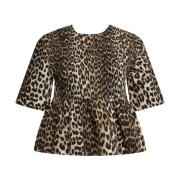 Leopardmønstret Åpen Rygg Smock Bluse