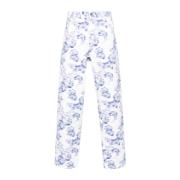 Blå Blomster Høy Midje Jeans