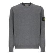 Grå Crewneck Genser med Logo Patch