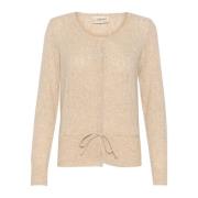 Beige Melange Strikket Bluse med knappelukking