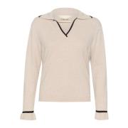 Strikket Poloshirt Oat Melange