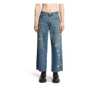 Indigo Paint Cropped Wide Leg Jeans