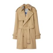 Beige Trench Coat med Vintage Check Mønster