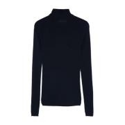 Navy Blue Merino Wool Turtleneck Sweater