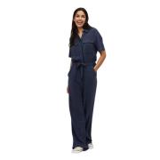 Navy Linen Jumpsuit Carello