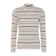 Stripete Ribstrikket Pullover Bluse Krem