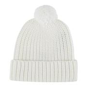 Hvit Strikket Pom Pom Beanie Lue