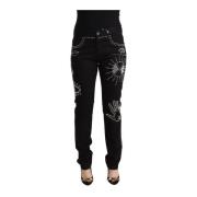 Svart Pyntet Midt-Høyde Denim Jeans