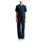 Denim Jumpsuit med Glidelås og Lommer