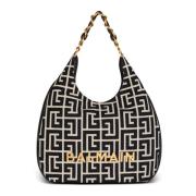 Stor 1945 Myk Hobo-veske i jacquardstoff med et PB Labyrinth monogram