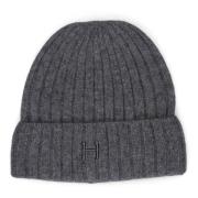 Myk Cashmere Rib Beanie i Grå