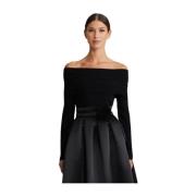 Sort Off-Shoulder Piper Top med Lange Ermer