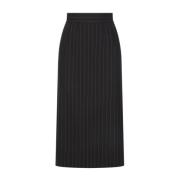 Sort Pinstripet Midi Skjørt Silkefôr