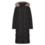 Sort Lauren By Ralph Lauren Sort Hooded Down Coat Fake Fur Yttertøy