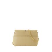 Beige Skinn Snip Clutch Crossbody Veske