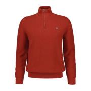 Rød Bomull Teksturert Half Zip Topp