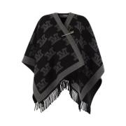 Svart Jacquard ullponcho med monogram