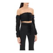 Glinsende Off-Shoulder Rynket Crop Top