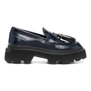 Blå Skinn Loafers Casual Flats