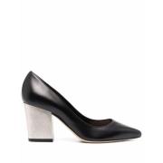 Elegant Svart Skinn Mid Hæl Pumps