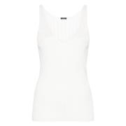 Hvit Sateng Ribbet Tank Top