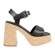 Sort Chunky Heel Sandal med Ankelstropp