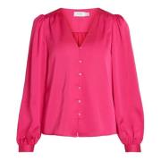 Rosa V-hals Langarmet Bluse