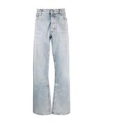 Blå Straight Jeans med 5 Lommer