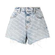 Denim Shorts med All-Over Logo Print