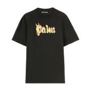 Svart Logo Print Crew Neck T-skjorte