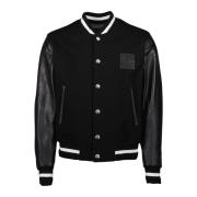 Svart skinnbomber varsity jakke