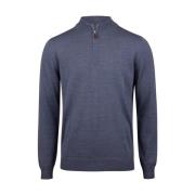 Blå Merinoull Half-Zip Genser