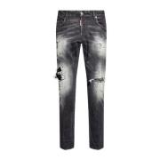 Svart Slitt Denim Jeans