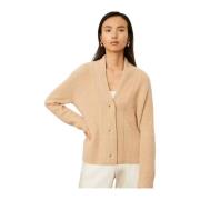 Ribbet Beige Cardigan i ull og kasjmir blanding