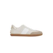 Beige Semsket Lave Sneakers med Gull Detalj