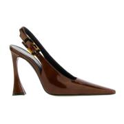 Brun skinn slingback pumper