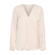 Klassisk V-hals Bluse French Nougat