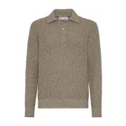 Beige Kasjmirblanding Strikket Polo Genser