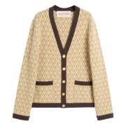 Beige Ull Cardigan med Jacquard Motiv