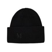 Kasjmir Ribbestrikket Beanie med Monogram Logo