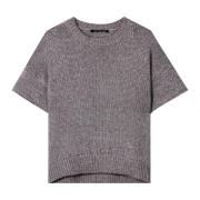 Taupe Pullover i ullblanding med metallisk garn